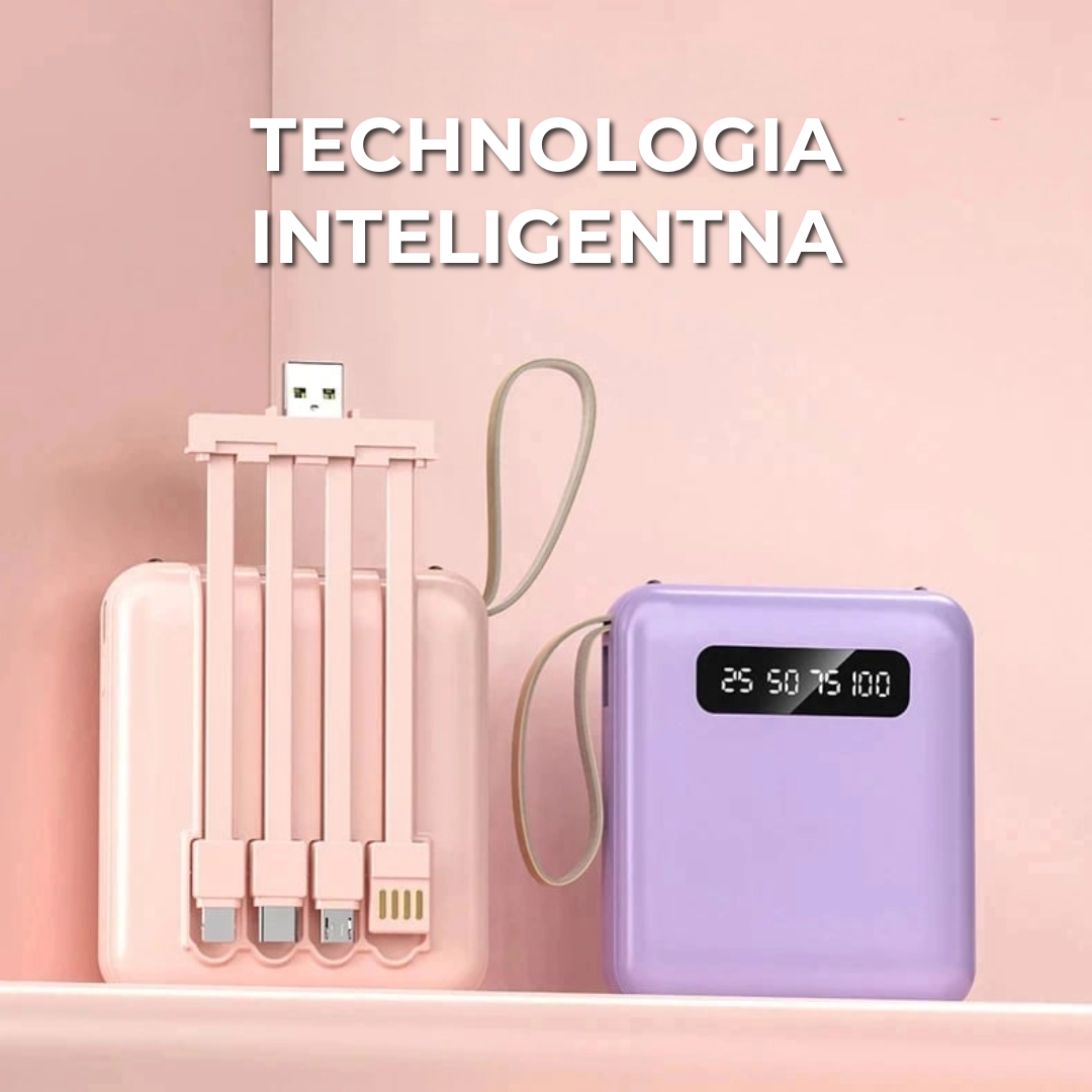 5000mAh Mini Power Bank z Wbudowanymi Kablam | + Wbudowana Latarka