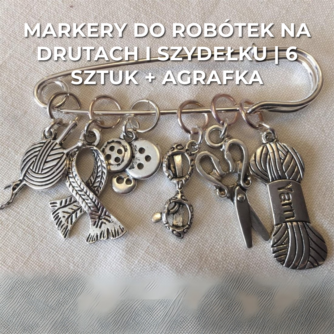 Markerki do robótek na drutach i szydełku | 6 sztuk + agrafka