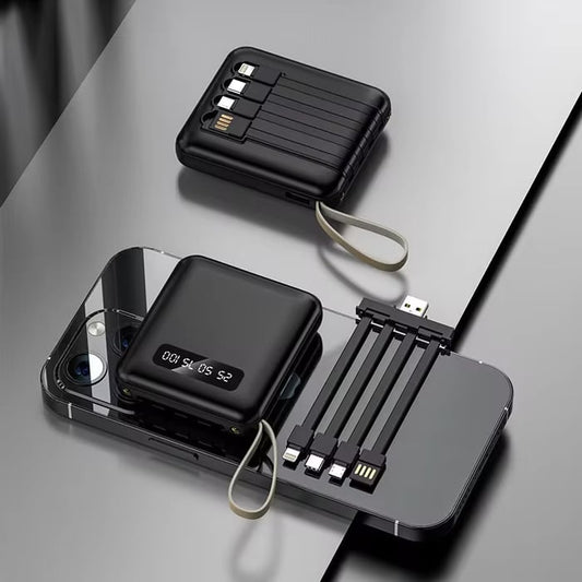 5000mAh Mini Power Bank z Wbudowanymi Kablam | + Wbudowana Latarka
